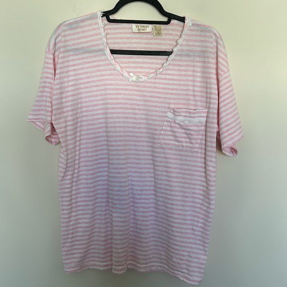 Vintage Victoria’s Secret Gold Label Pink & White Striped Sleep Shirt - Size Med - Picture 1 of 6